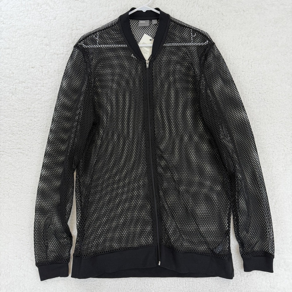 ASOS Jacket Mens XL Black Mesh See Through Bomber Full Zip Lightweight Layer